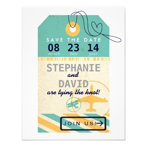 Luggage Tag Airmail Destination Wedding Save Date 4.25x5.5 Paper Invitation Card Zazzle