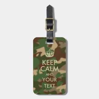Luggage Tag for Men Keep Calm Your Text Camouflage
