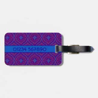 Luggage Tag, Purple and Blue Ogee Pattern