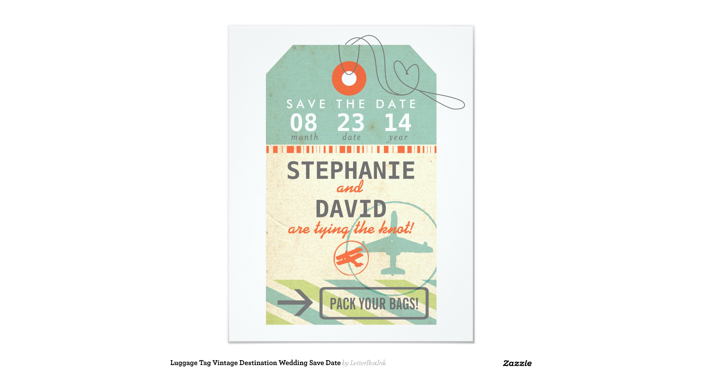 Luggage Tag Vintage Destination Wedding Save Date 4.25x5.5 Paper Invitation Card Zazzle
