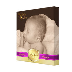 Lullaby Dreams Pink Ribbon Gold Baby Photo Canvas