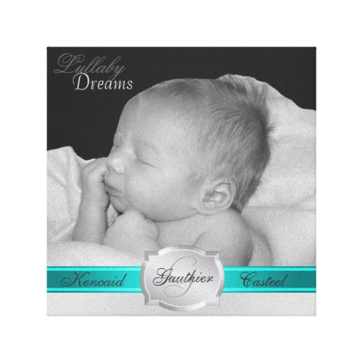Lullaby Dreams Teal Ribbon Add Baby Photo Canvas Gallery Wrap Canvas