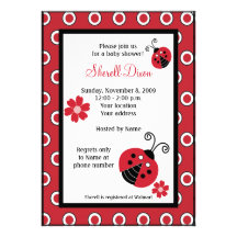 Lullabye Ladybug 5x7 Red Trendy Invitations