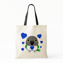 Lulu, the Senegal Parrot, with blue hearts Tote Bag