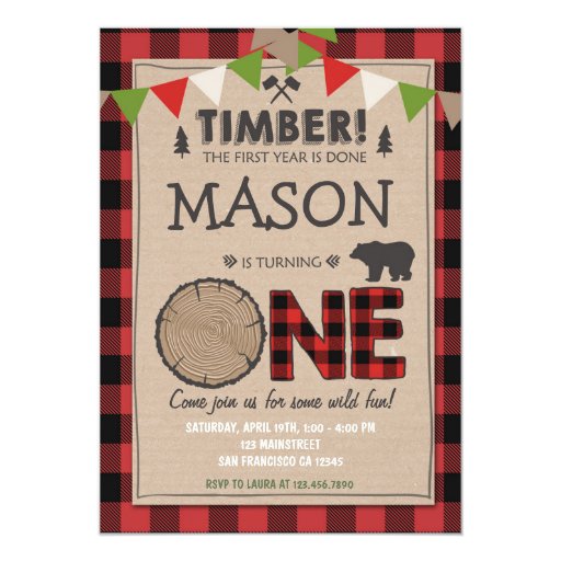 Lumberjack Birthday Invitation Woodland Birthday | Zazzle