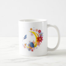Luna, flores y mariposas tazas