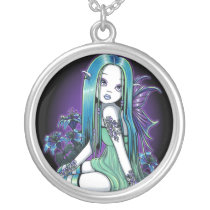 luna, moon, lilly, lillie, flower, lady, bug, night, sky, stars, fantasy, gothic, celestial, art, big, eyed, myka, jelina, mika, faeries, Necklace with custom graphic design