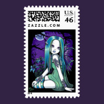 "Luna" Gothic Moon Lilly Fairy Art Postage stamps