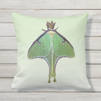 Luna Moth Green Animal Outdoor Pillow