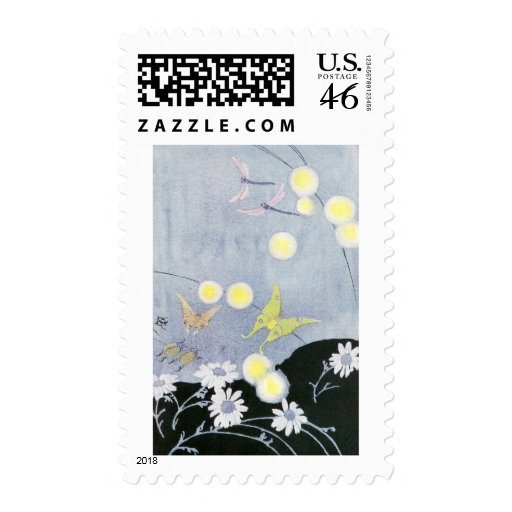 Luna Moth Lit by Glowing Fireflies Stamps