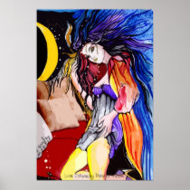 sensual, moon, lunar, night, artsprojekt, young, youngest, graphic, design, patricia vidour, costume, fantasy, ink, drawing, woman, femme, girl, decorating, fashion, illustration, contemporary, modern, art, illustrator, portrait, beauty, female, artist, painter, pop, colorful, may queen, gamine, lunar node, queen of the may, soubrette, Poster with custom graphic design