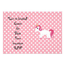 Lunares blancos rosados del unicornio invitaciones personales 