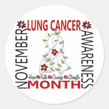 Lung Cancer Awareness Month Flower Ribbon 4 Round Sticker