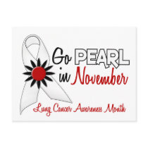 Lung Cancer Awareness Month Pearl Ribbon 1.2 postcards by awarenessgifts Lung Cancer Awareness Month Pearl Ribbon 1.2 postcards