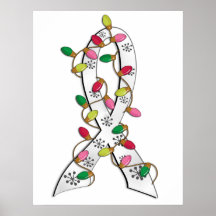 Lung Cancer Christmas Lights Ribbon Print