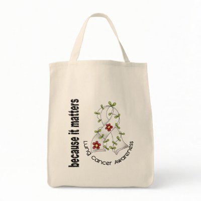 Lung Cancer Flower Ribbon 3 Tote Bag by awarenessgifts
