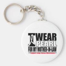 Lung Cancer I Wear Pearl Ribbon Mother-in-Law Keychain