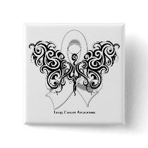 Lung Cancer Tribal Butterfly Ribbon Pinback Buttons