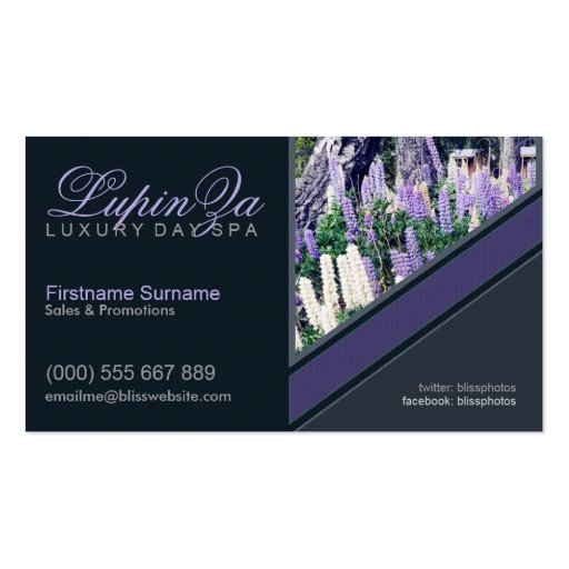 Lupins Purple Garden Health w/ Photo template Business Card Templates (front side)