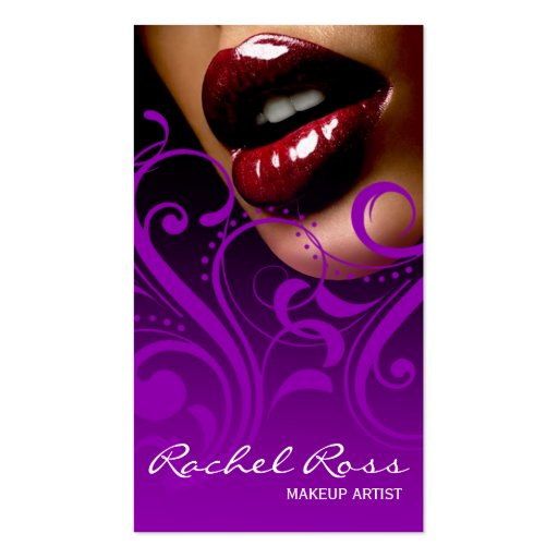 Luscious Glossy Lips Curliques | purple Business Card (front side)