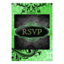 Luscious Vintage Green Scroll Rsvp Invitations