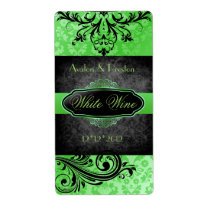 Luscious Vintage Green Scroll Wedding Wine Label