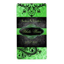 Luscious Vintage Green Scroll Wedding Wine Label