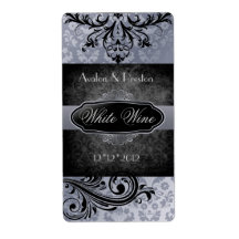 Luscious Vintage Grey Scroll Wedding Wine Label