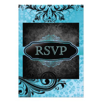 Luscious Vintage Teal Scroll Rsvp Invitations
