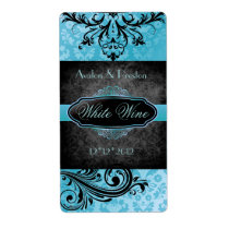 Luscious Vintage Teal Scroll Wedding Wine Label