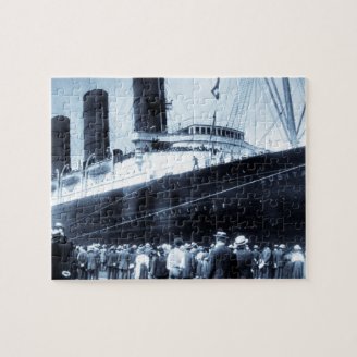 Lusitania Docked in New York City Blue Tone Jigsaw Puzzles