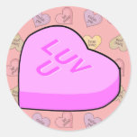 luv u candy conversation heart round stickers