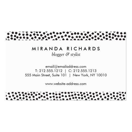 Luxe Black Confetti Dots II with Gold Bar Business Cards (back side)