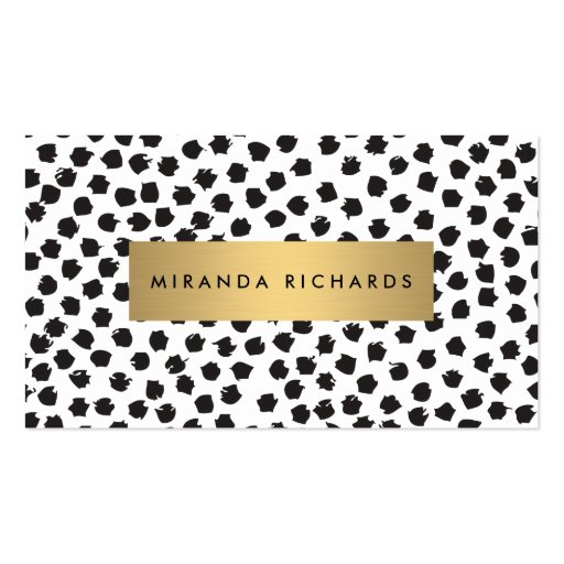 Luxe Black Confetti Dots II with Gold Bar Business Cards (front side)
