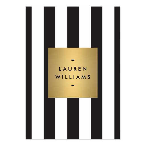 Luxe Bold Black and White Stripes Gold Box Large Business Cards