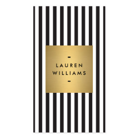 Luxe Bold Black and White Stripes with Gold Box Double-Sided Standard Business Cards (Pack Of 100)