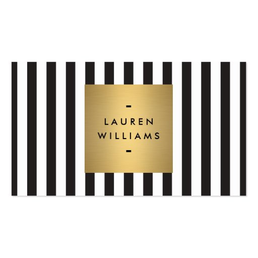 Luxe Bold Black and White Stripes with Gold Box II Business Cards (front side)