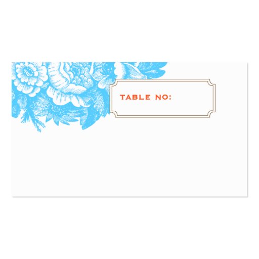 Luxe Floral Wedding Escort Card in Blue & Orange Business Card Template (front side)