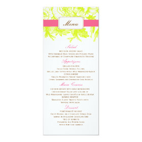 Luxe Floral Wedding Menu in Green & Pink 4x9.25 Paper Invitation Card