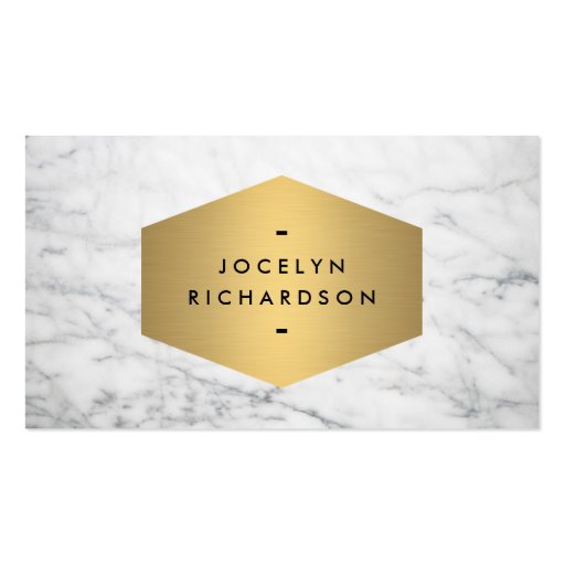 Luxe Gold Emblem on White Marble Business Card Template (front side)