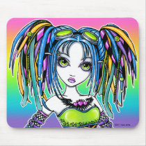 luxie, rainbow, cyber, goth, pop, glitter, fantasy, art, tattoos, leg, warmers, cute, hair, falls, goggles, myka, jelina, big, eyed, faeries, Mouse pad with custom graphic design