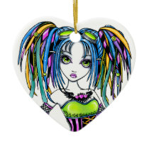 luxie, rainbow, cyber, goth, pop, glitter, fantasy, art, tattoos, leg, warmers, hula, hoop, preforming, cute, hair, falls, goggles, myka, jelina, big, eyed, faeries, Ornament with custom graphic design