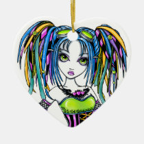 luxie, rainbow, cyber, goth, pop, glitter, fantasy, art, tattoos, leg, warmers, hula, hoop, preforming, cute, hair, falls, goggles, myka, jelina, big, eyed, faeries, Ornament with custom graphic design
