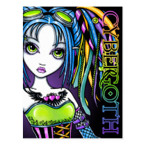 rainbow, cybergoth, glittergoth, gothic, fairy, faery, fae, faerie, tattoo, goggles, cyberfalls, cyberlox, green, fantasy, art, mykajelina, myka, luxie, Postkort med brugerdefineret grafisk design