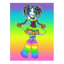 luxie, rainbow, cyber, goth, pop, glitter, fantasy, art, tattoos, leg, warmers, hula, hoop, preforming, cute, hair, falls, goggles, myka, jelina, big, eyed, performing arts, Postkort med brugerdefineret grafisk design