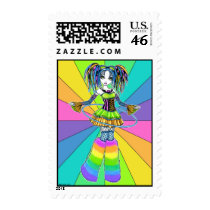 "Luxie" Rainbow Cyber Goth Hula Hoop Fairy Postage stamps