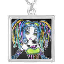 luxie, rainbow, cyber, goth, pop, glitter, fantasy, art, tattoos, leg, warmers, cute, hair, falls, goggles, myka, jelina, big, eyed, Necklace with custom graphic design