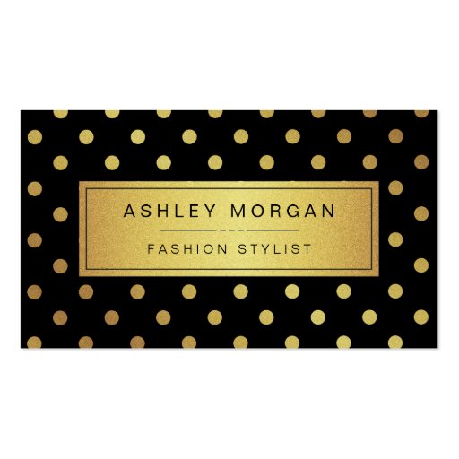 Luxury Black and Gold Glitter Polka Dots Business Cards (front side)