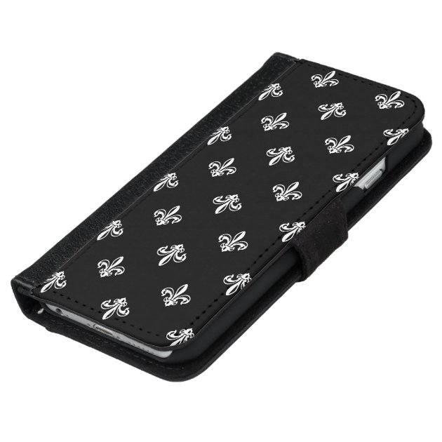 Luxury Black and White Fleur-de-lis Pattern iPhone 6 Wallet Case-5