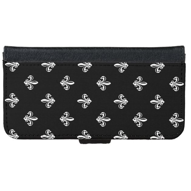 Luxury Black and White Fleur-de-lis Pattern iPhone 6 Wallet Case-4